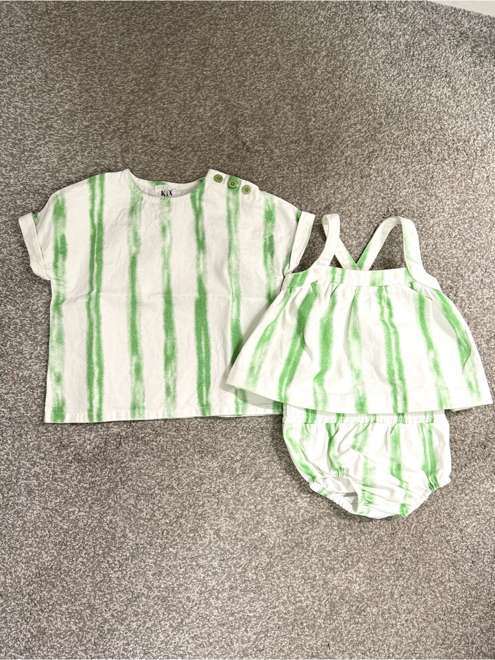SIBLING COORDINATE Green & White Striped Kids Top (size 4) and Baby Set (9m)